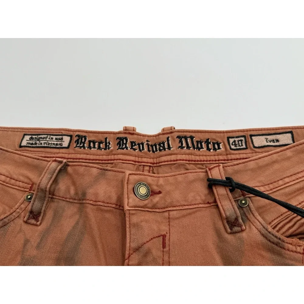 ROCK REVIVAL Moto Ivan Jeans Size 40 x 31 Orange Biker Rock Grunge Brand New